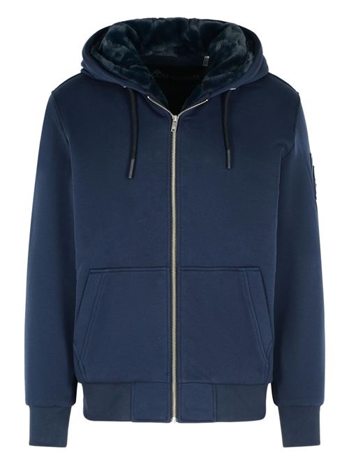 Felpa con cappuccio Moose Knuckles Classic Bunny da uomo blu con interno effetto pelliccia MOOSE KNUCKLES | M32MS6002017